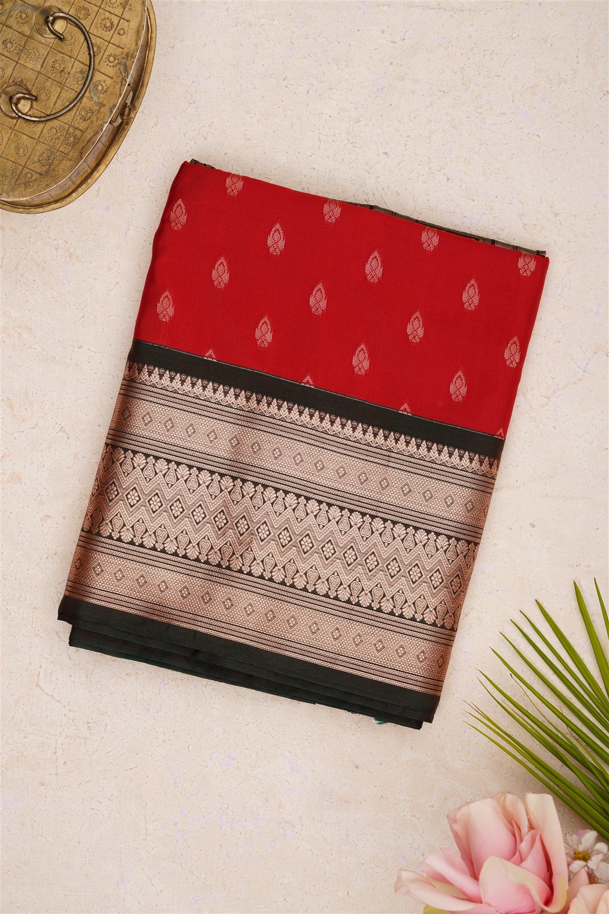 Semi Pattu Silk Blend Red Saree