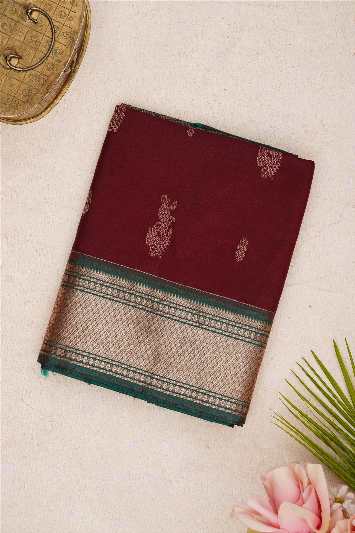 Semi Pattu Silk Blend Brown Saree