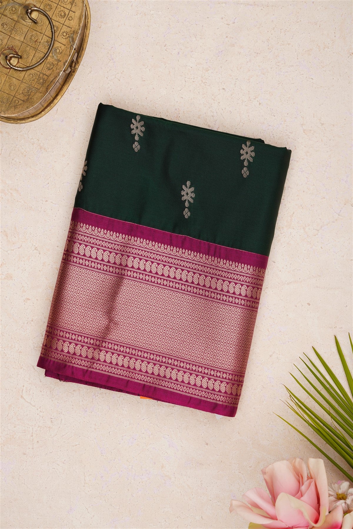 Semi Pattu Silk Blend Dark Green Saree