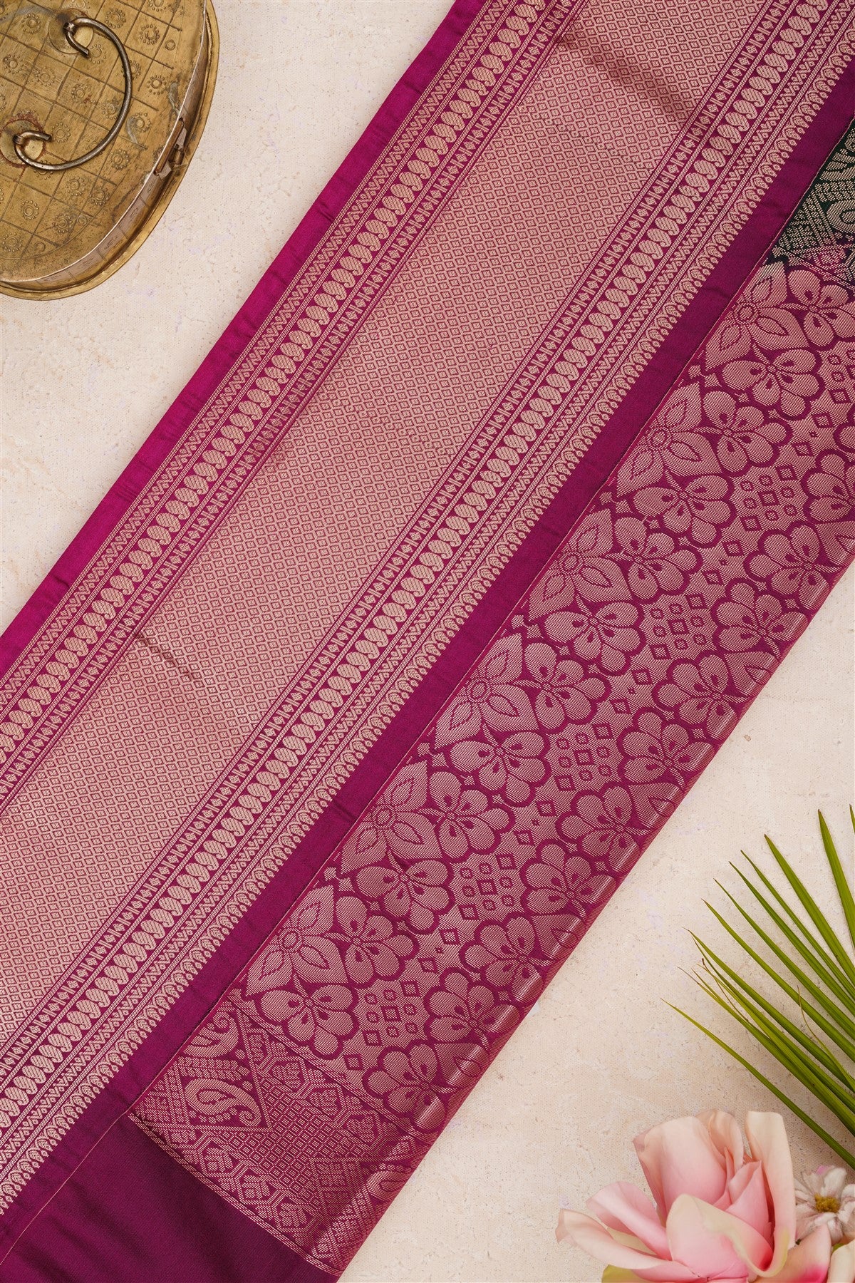Semi Pattu Silk Blend Dark Green Saree