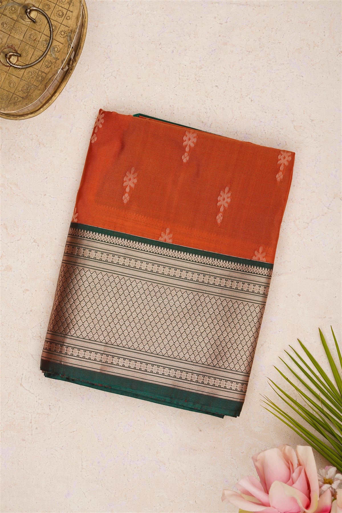 Semi Pattu Silk Blend Light Rust Saree