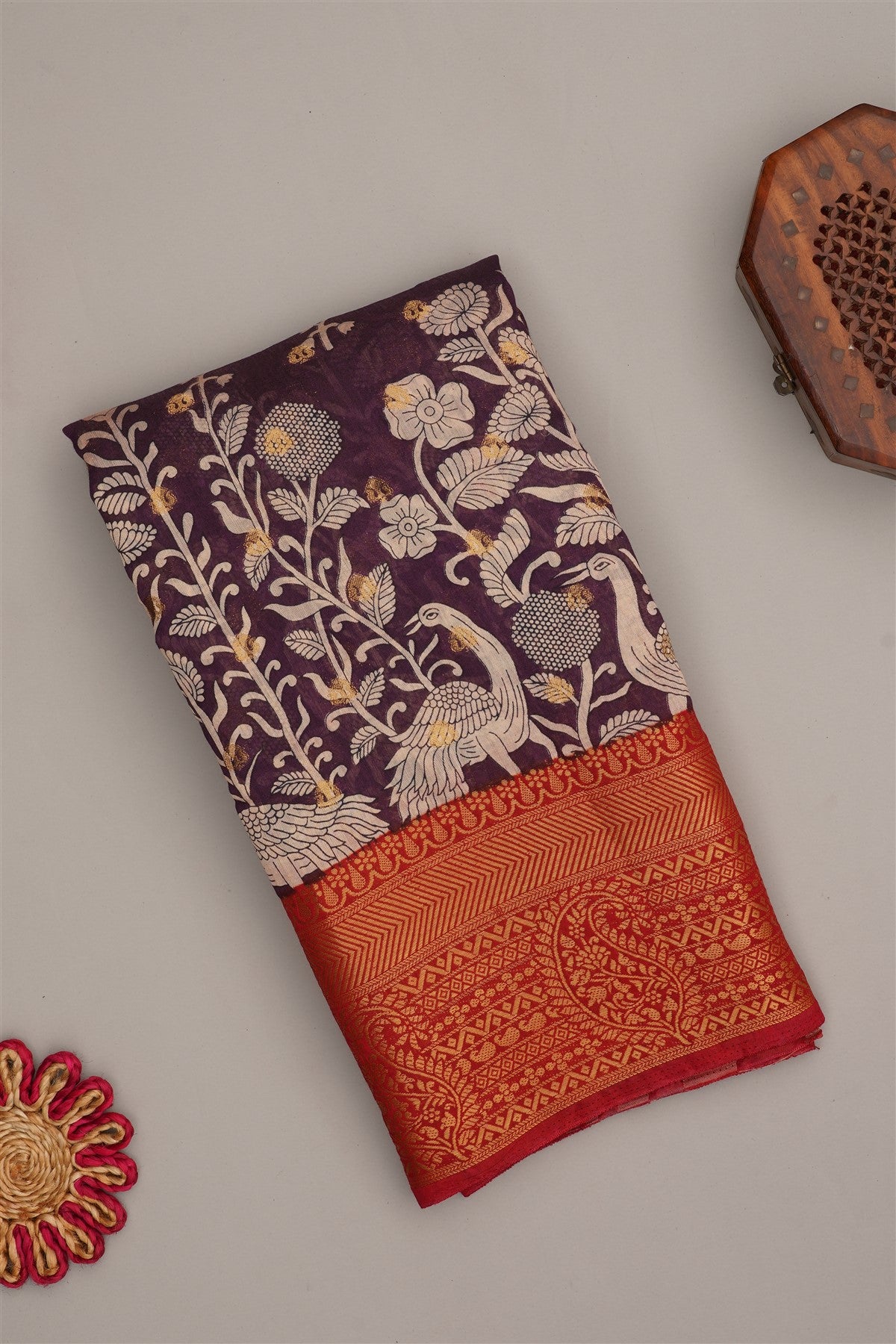 Fancy Modal Silk Kalamkari Print Purple Saree