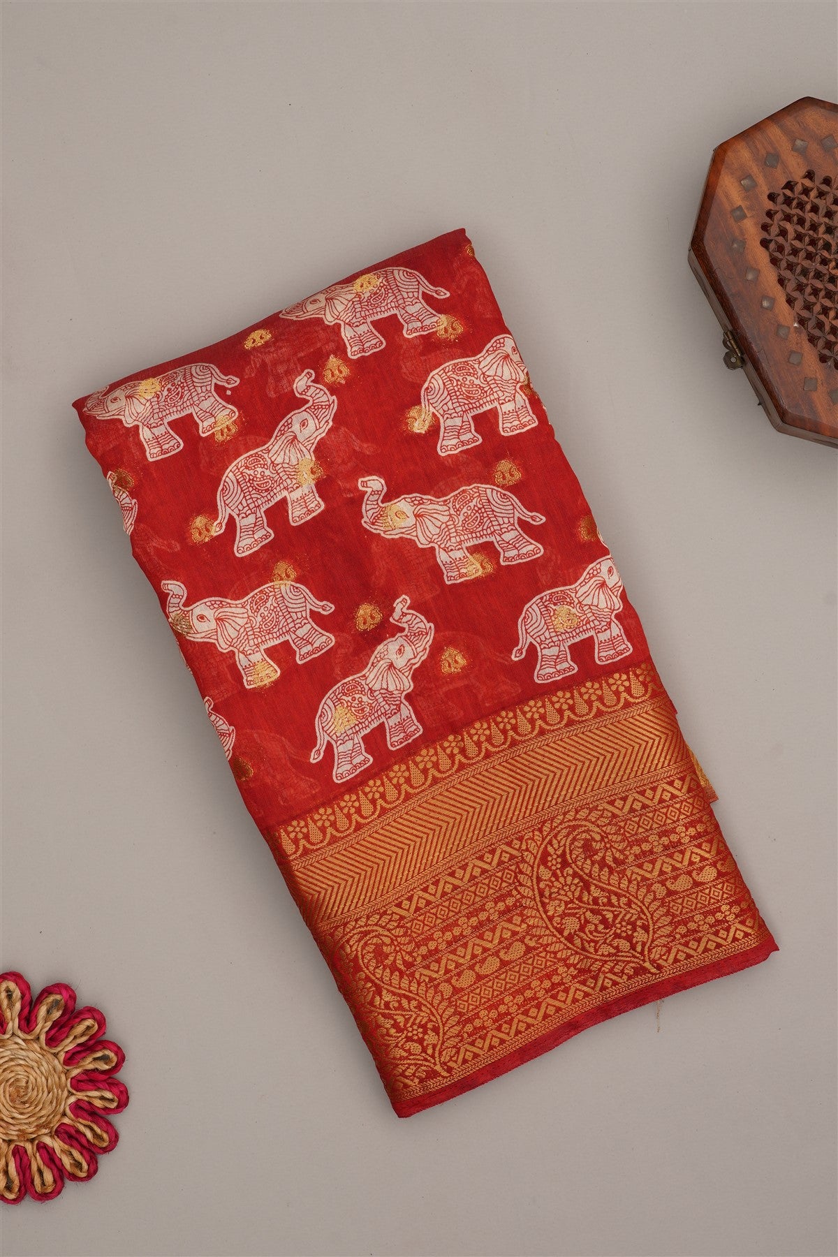 Fancy Modal Silk Kalamkari Print Brick Saree