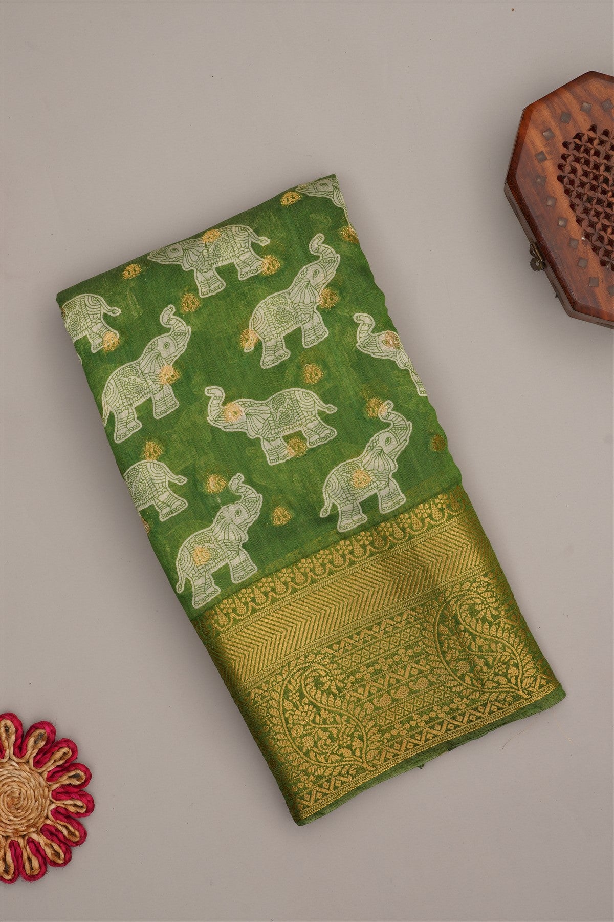 Fancy Modal Silk Kalamkari Print Green Saree