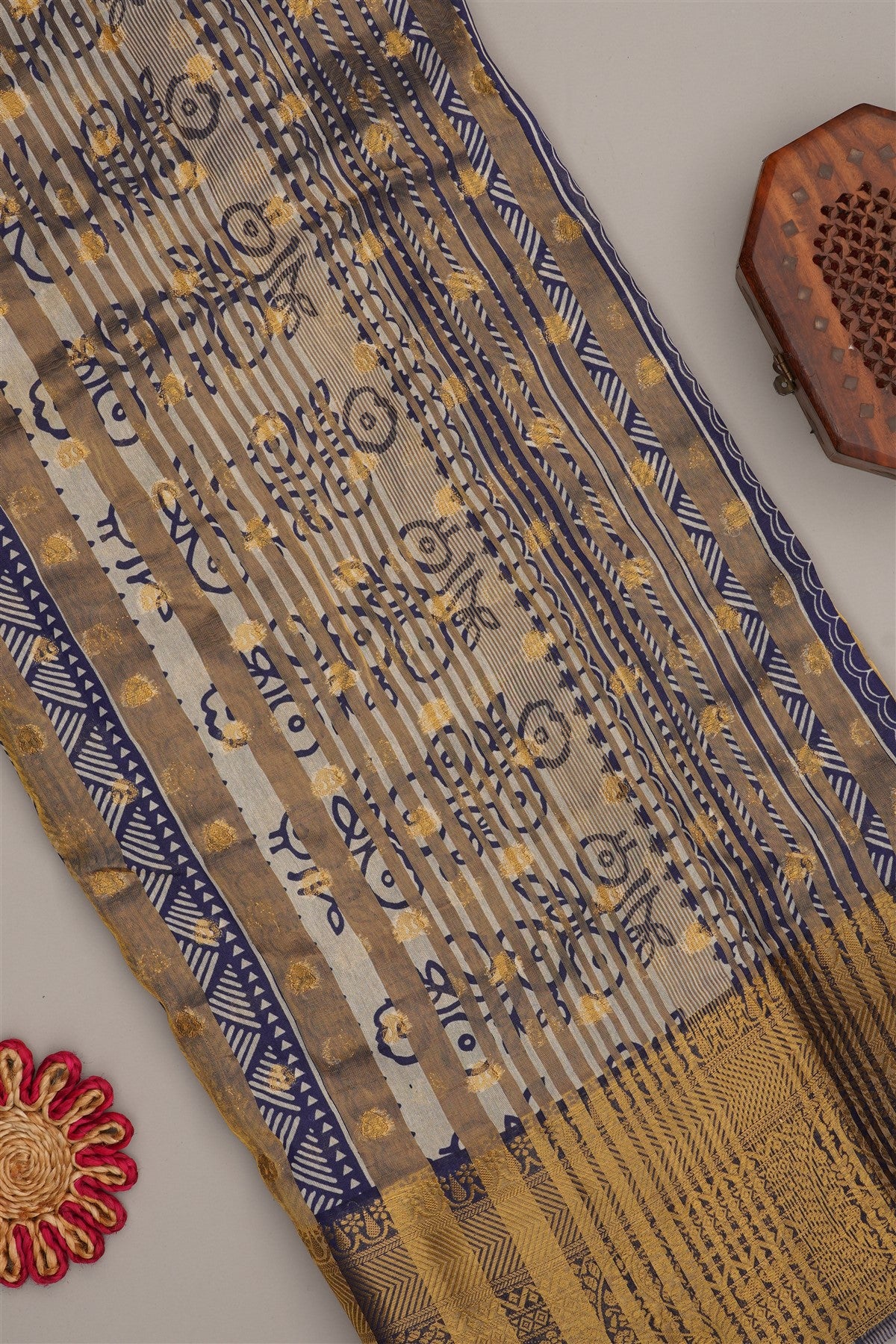 Fancy Modal Silk Kalamkari Print Navy Blue Saree