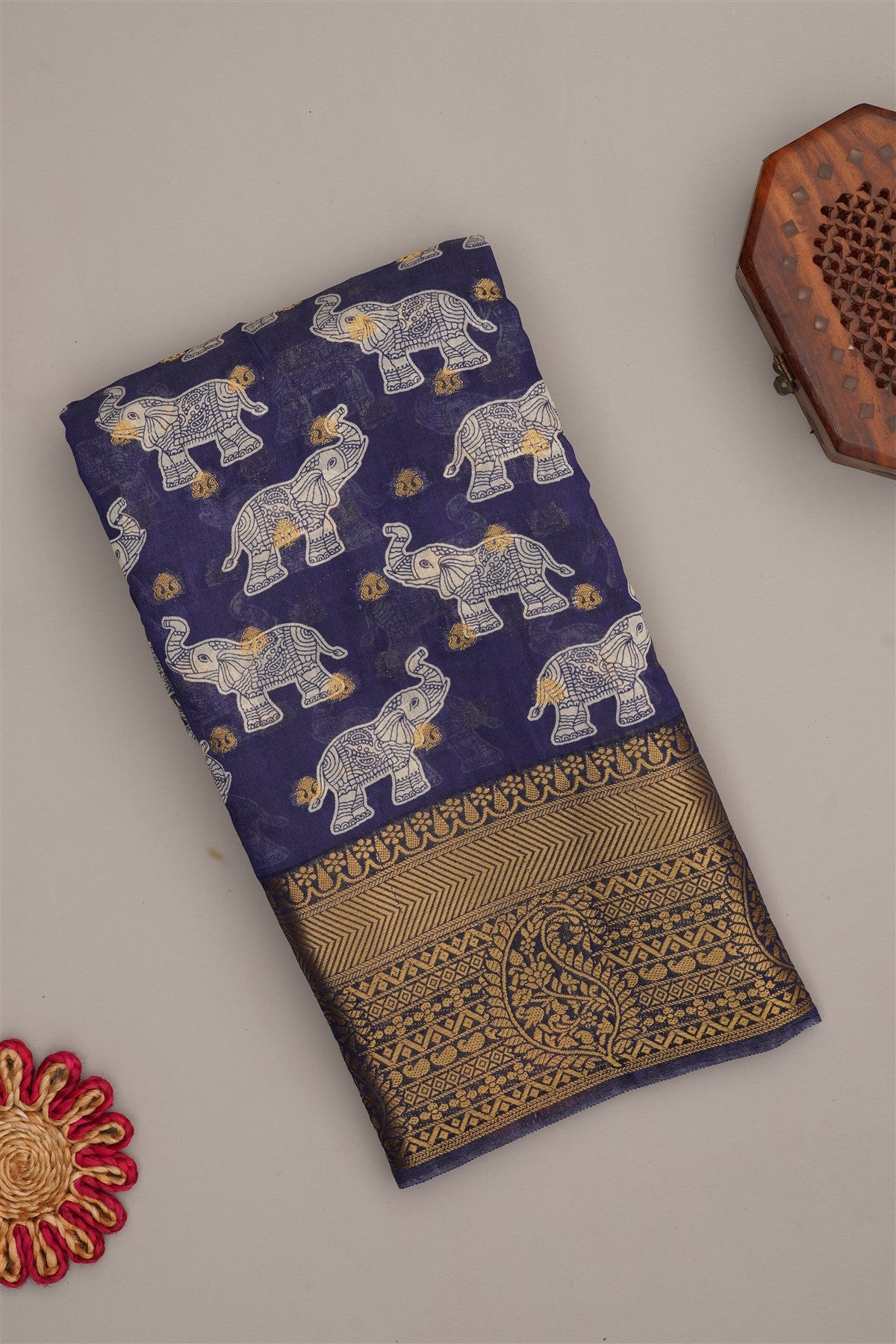 Fancy Modal Silk Kalamkari Print Navy Blue Saree