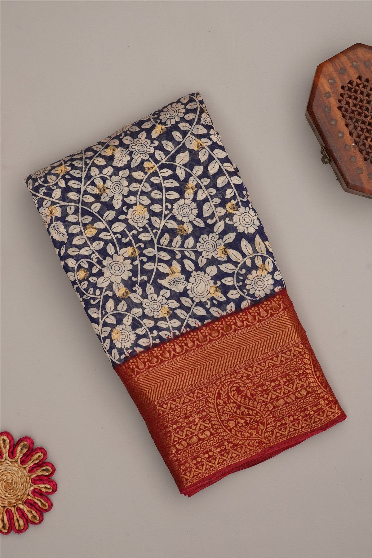 Fancy Modal Silk Kalamkari Print  Navy Blue Saree
