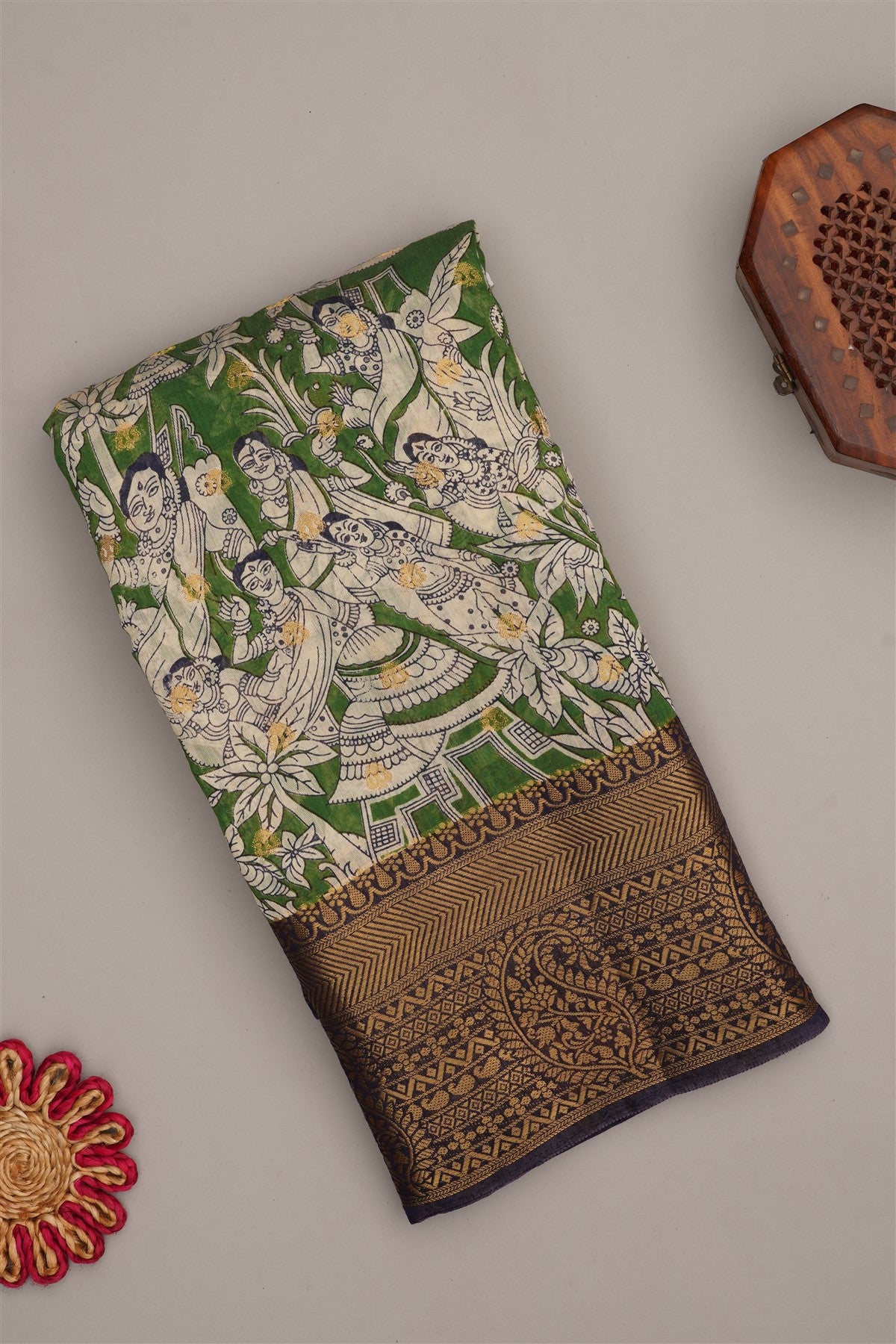 Fancy Modal Silk Kalamkari Print Green Saree