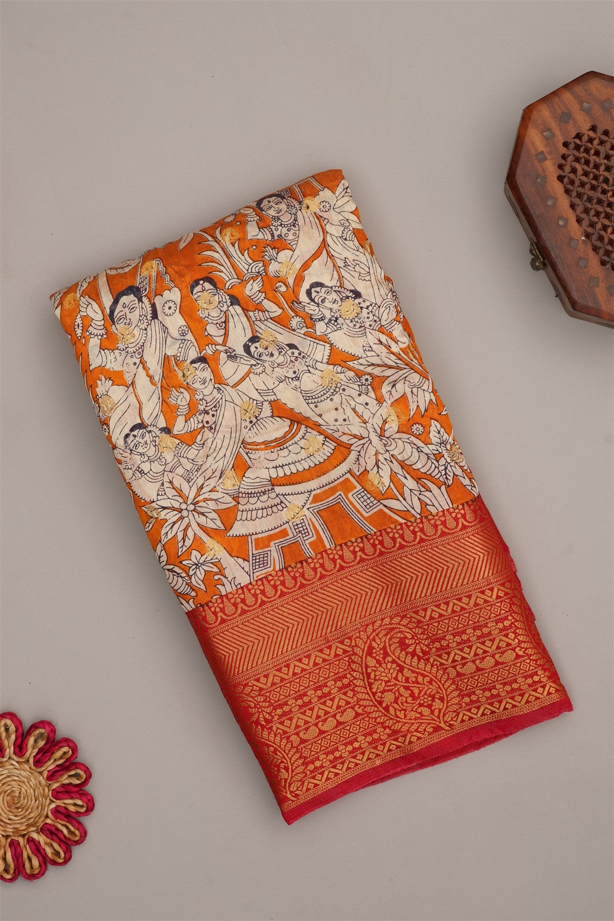Fancy Modal Silk Kalamkari Print  Mustard Saree
