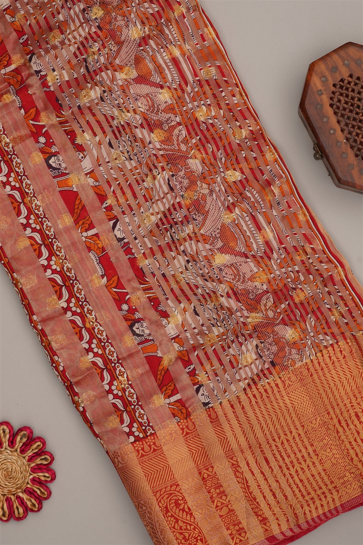 Fancy Modal Silk Kalamkari Print  Mustard Saree