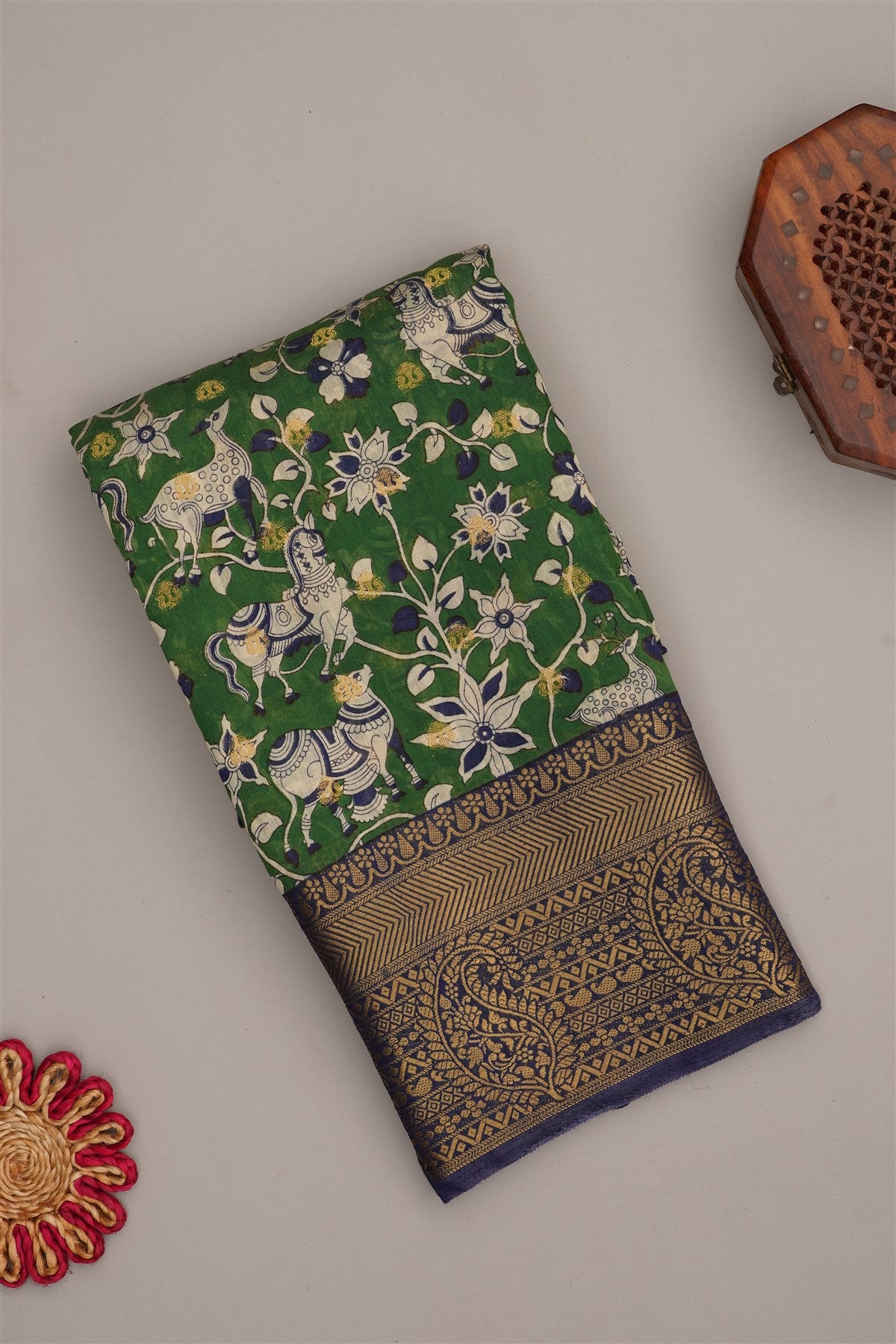 Fancy Modal Silk Kalamkari Print Green Saree