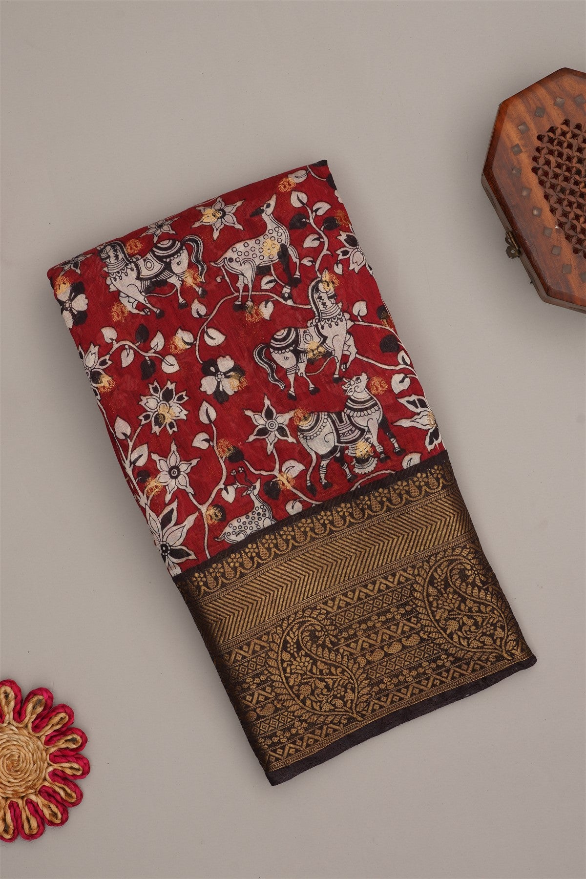Fancy Modal Silk Kalamkari Print Maroon Saree