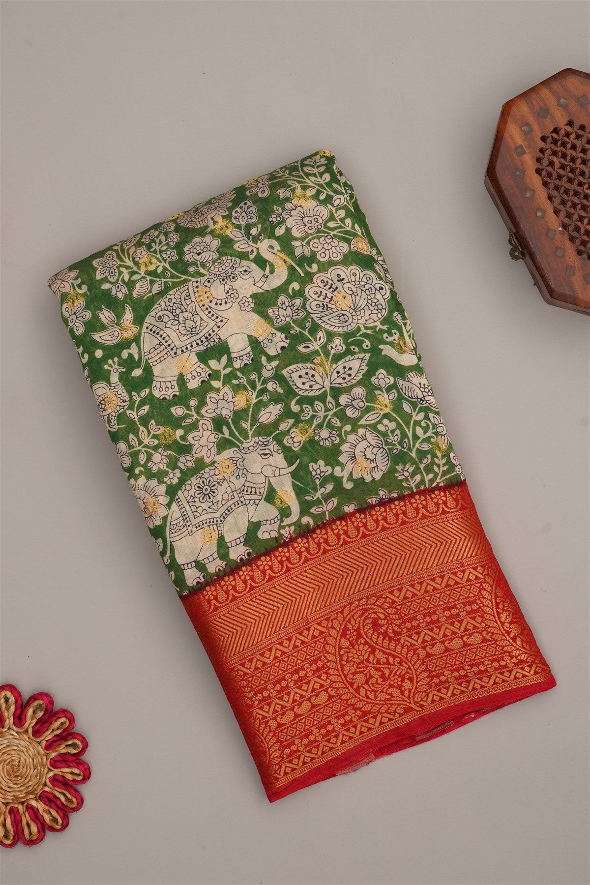 Fancy Modal Silk Kalamkari Print Green Saree