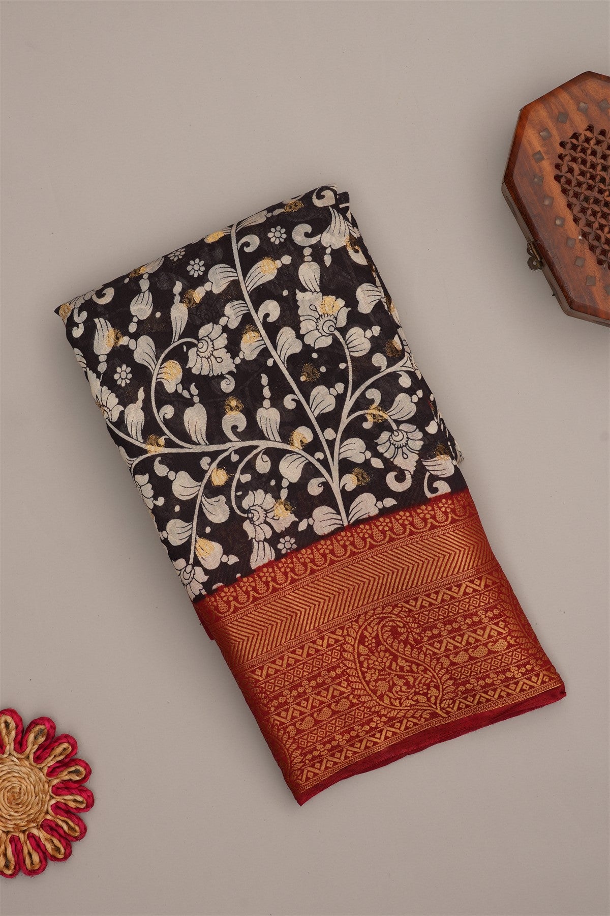 Fancy Modal Silk Kalamkari Print Black Saree