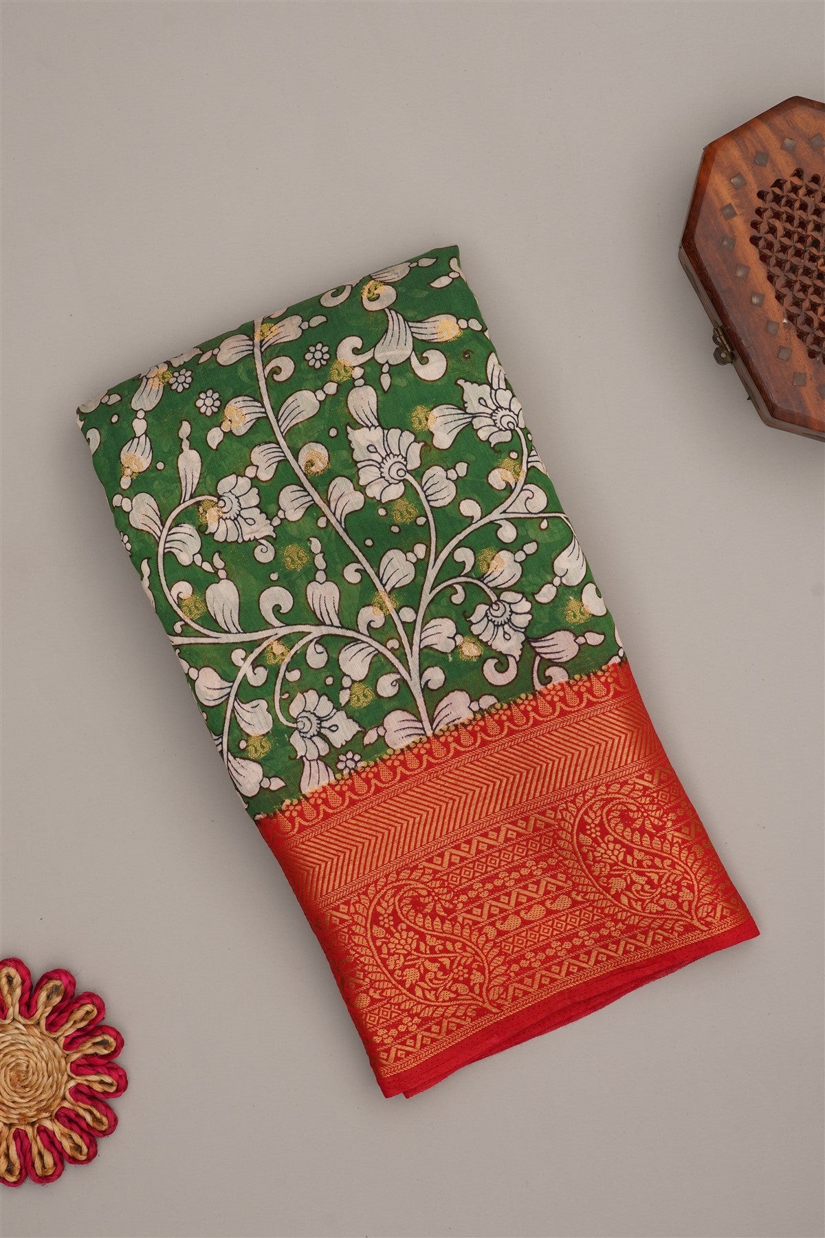 Fancy Modal Silk Kalamkari Print Green Saree