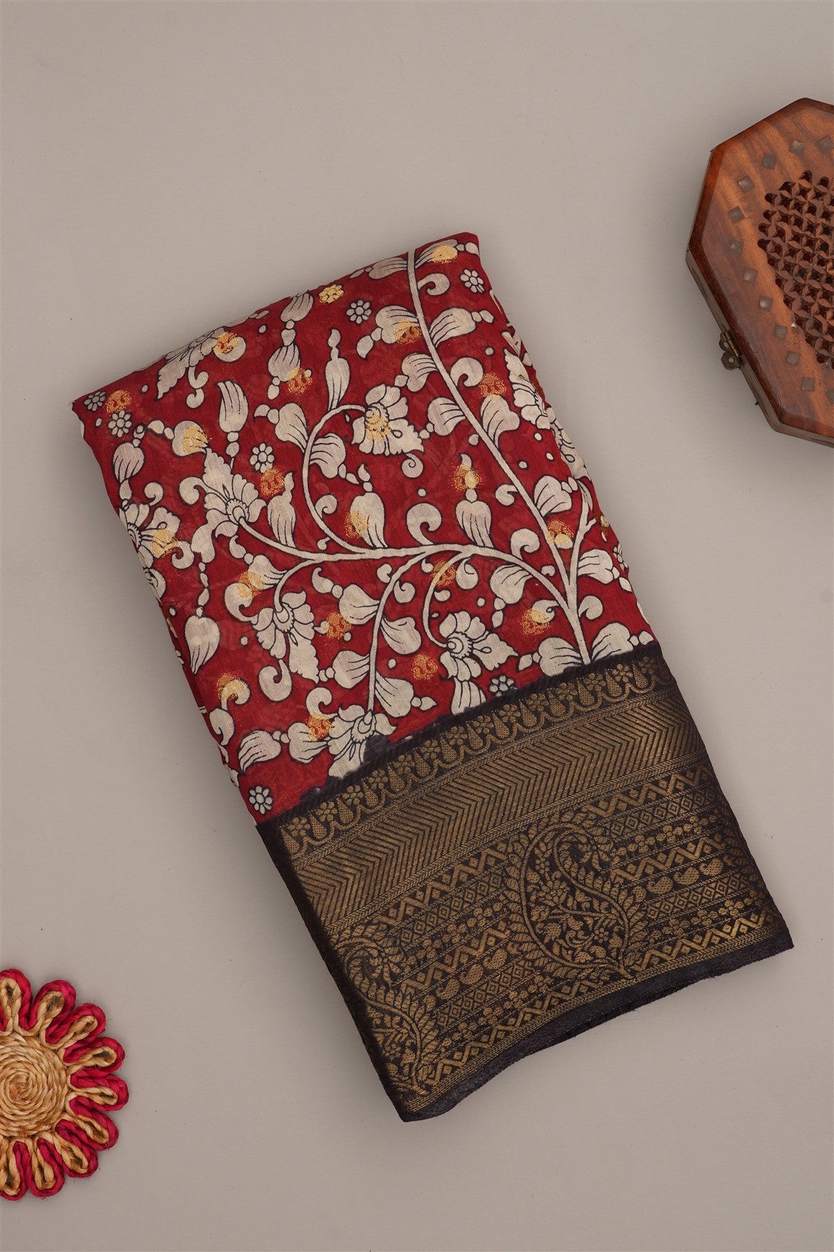 Fancy Modal Silk Kalamkari Print Maroon Saree