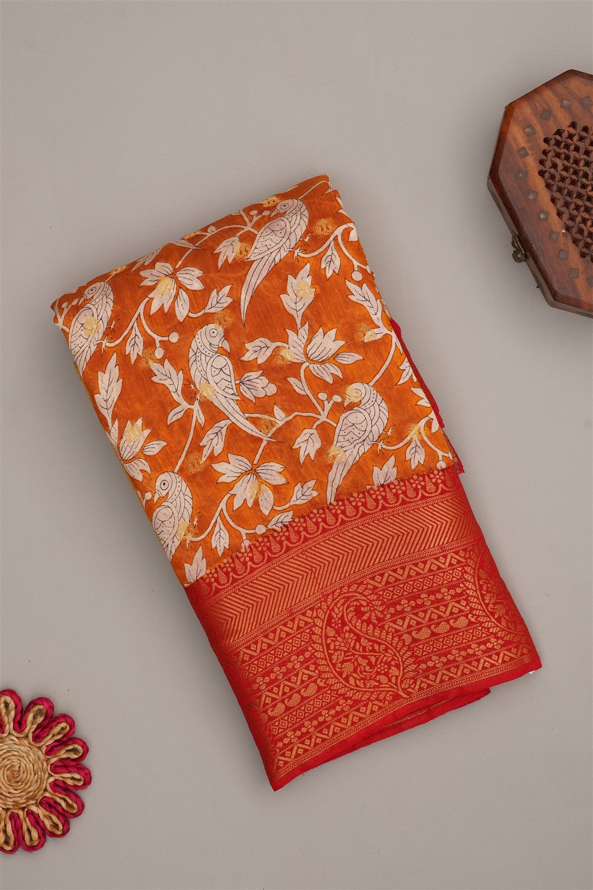 Fancy Modal Silk Kalamkari Print Mustard Saree