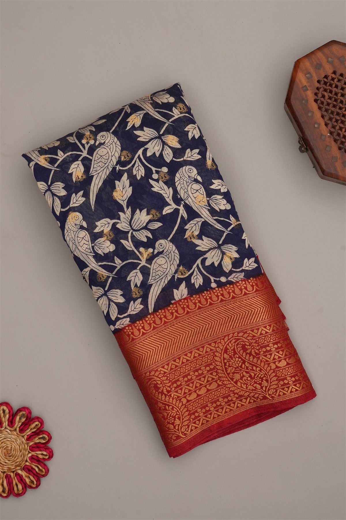 Fancy Modal Silk Kalamkari Print Navy Blue Saree