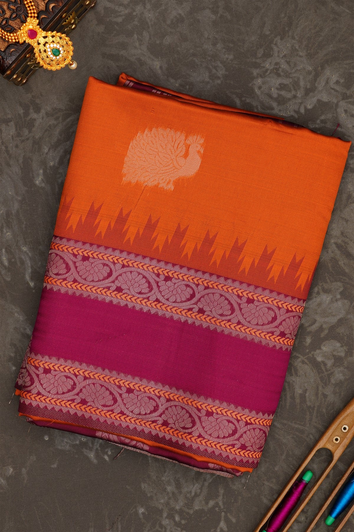 Fancy Soft Silk Rust Saree