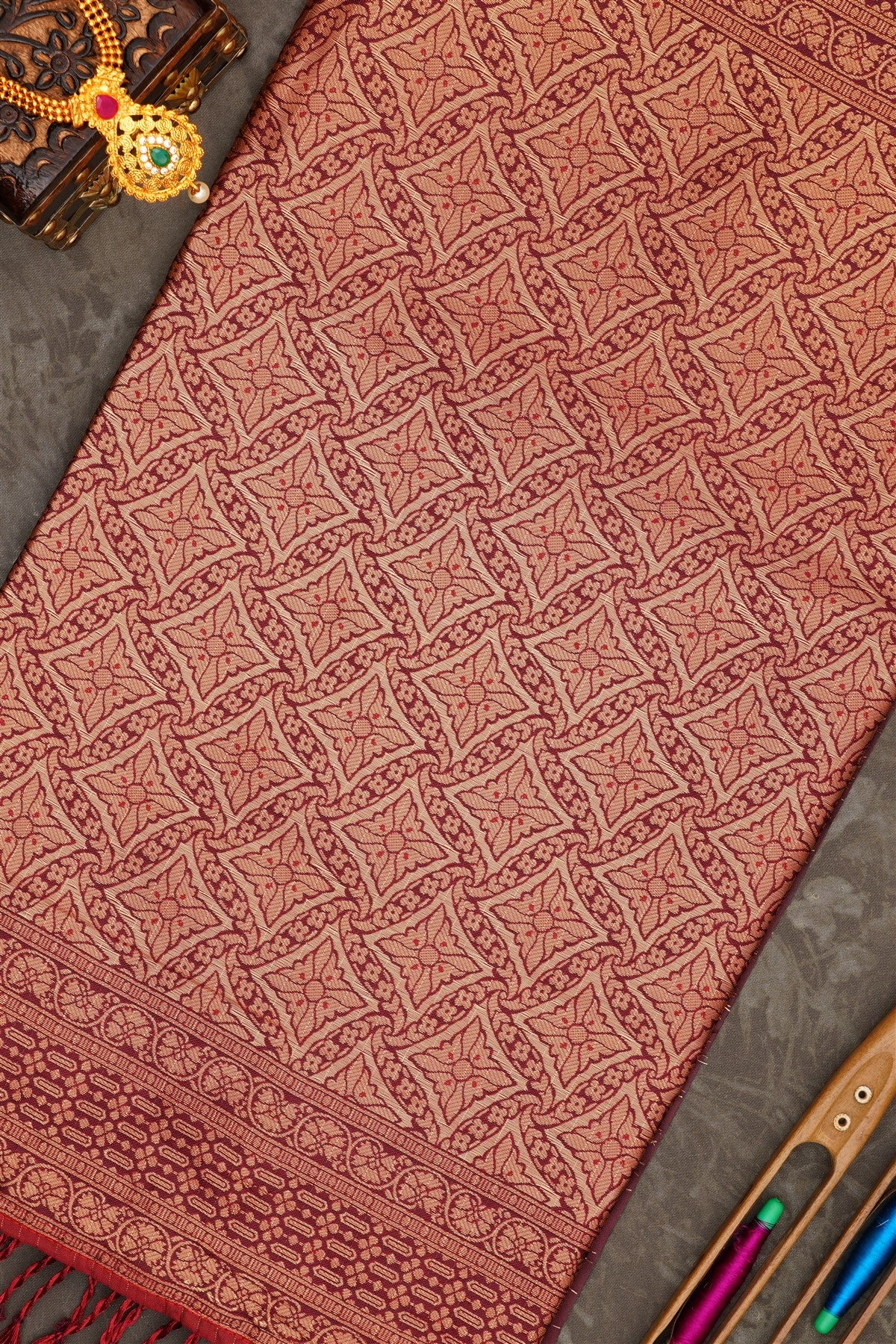 Banarasi Soft Silk Dark Brown Saree
