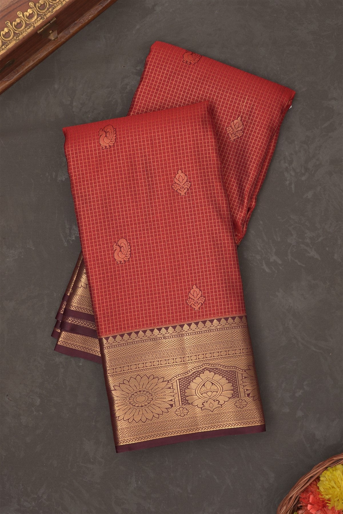 Kanchipuram Silk Rust Saree