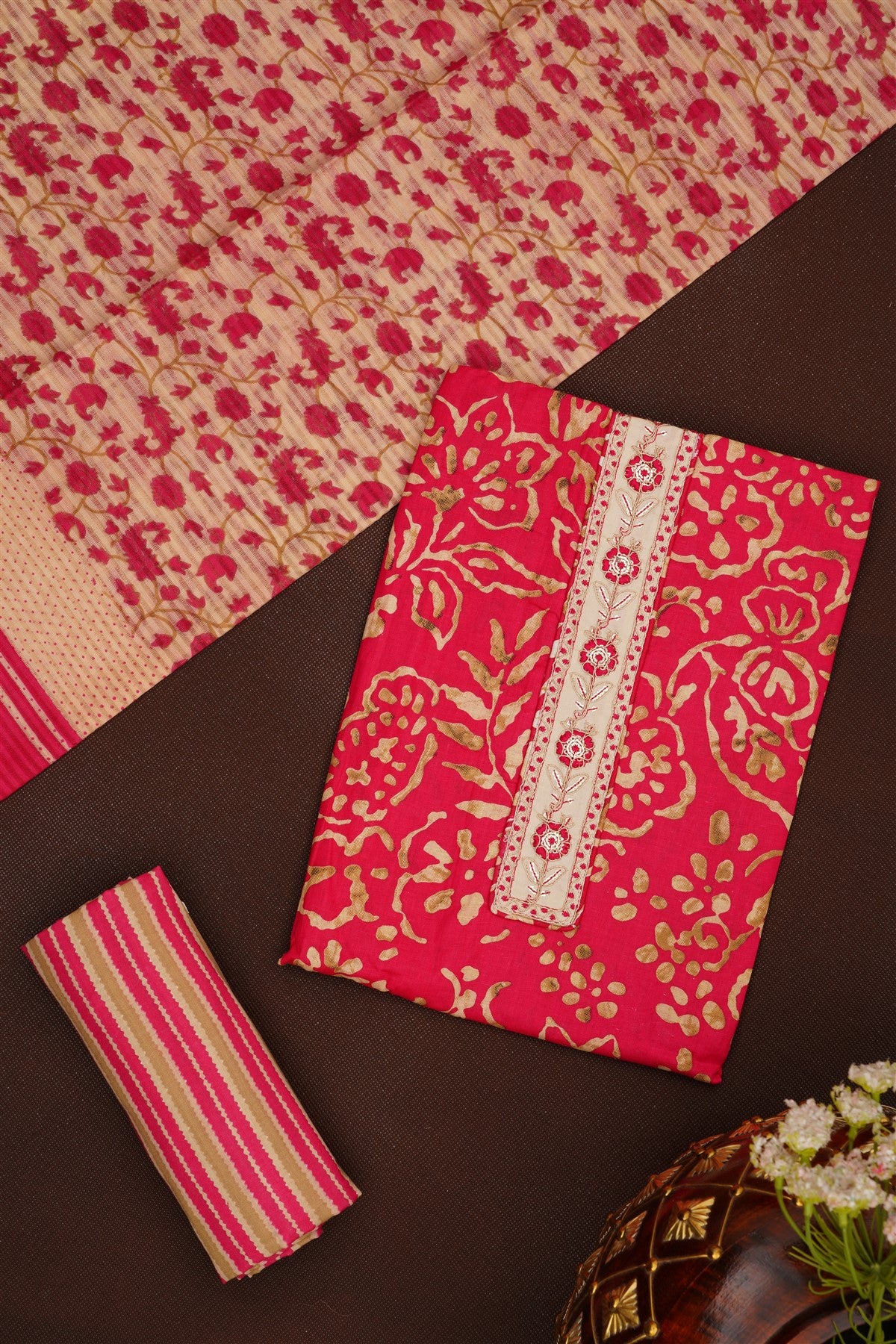 Printed Cotton Dark Pink DressMaterial