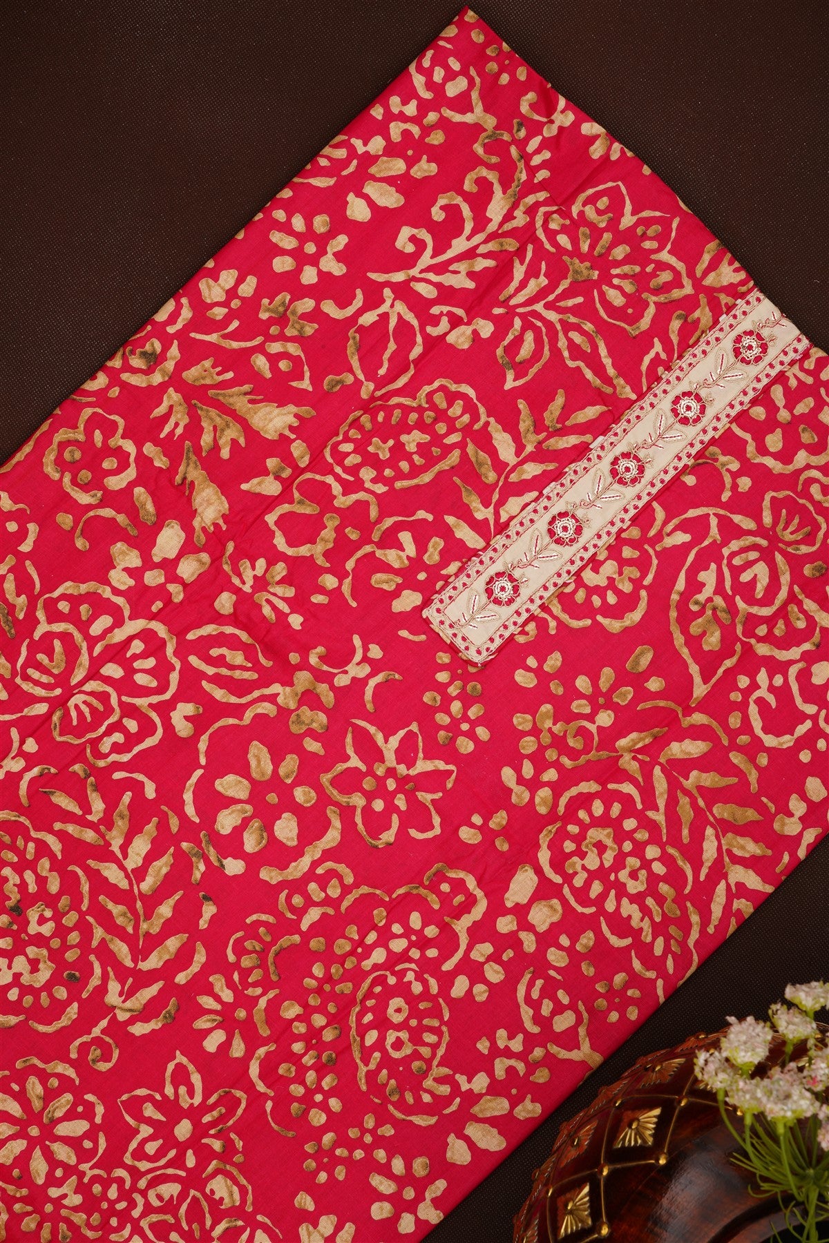 Printed Cotton Dark Pink DressMaterial