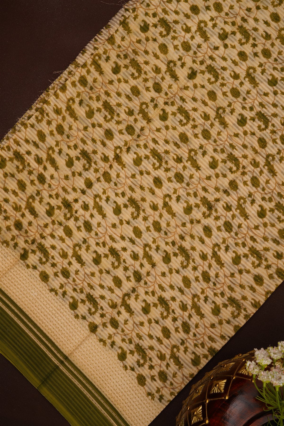 Printed Cotton Mehendi Green DressMaterial