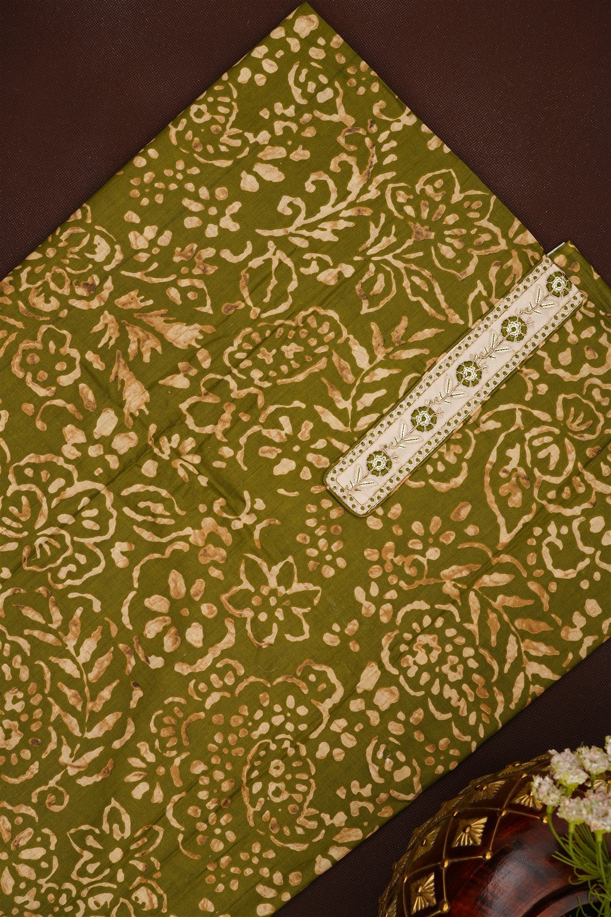 Printed Cotton Mehendi Green DressMaterial