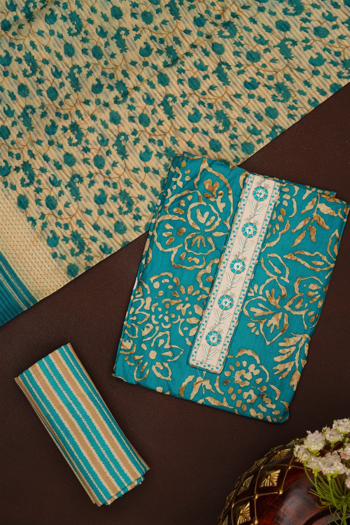 Printed Cotton Teal DressMaterial