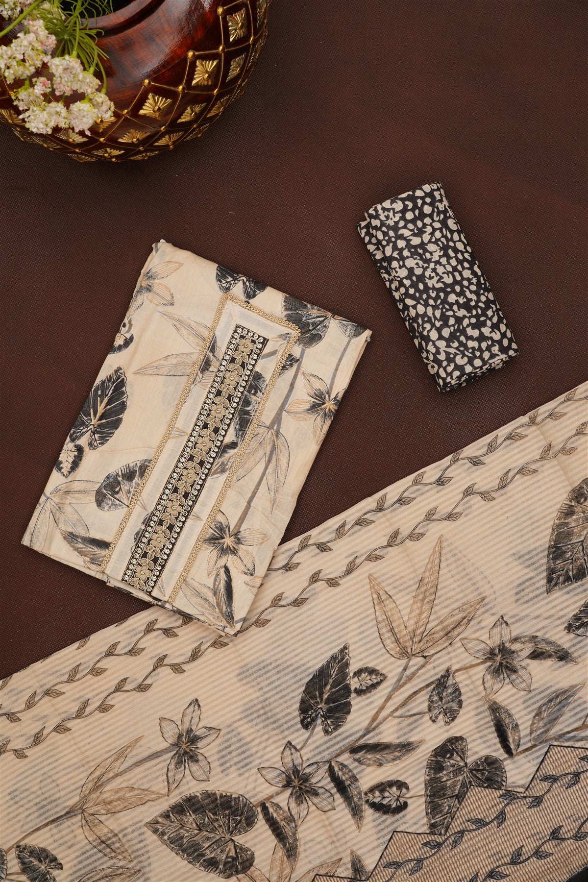 Printed Cotton Cream DressMaterial