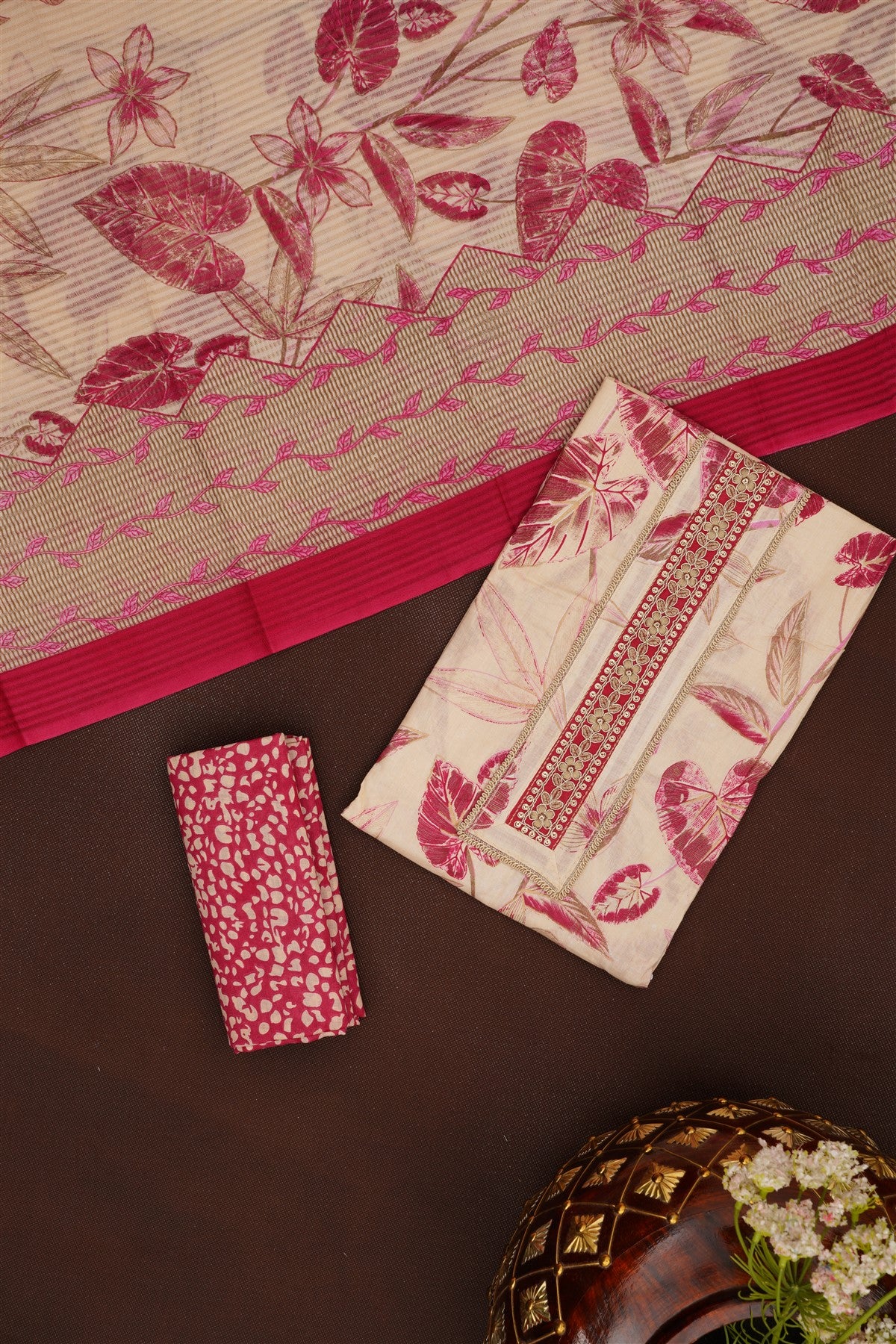 Printed Cotton Cream DressMaterial