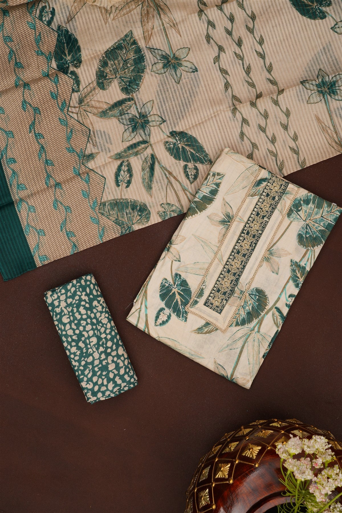 Printed Cotton Cream DressMaterial