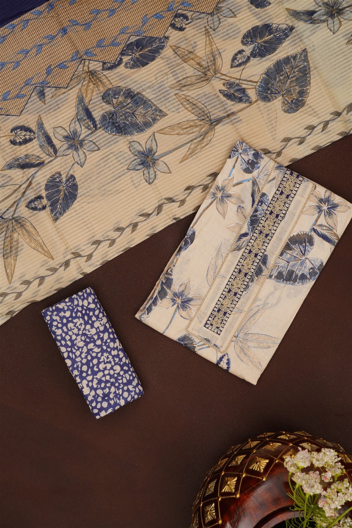 Printed Cotton Cream DressMaterial