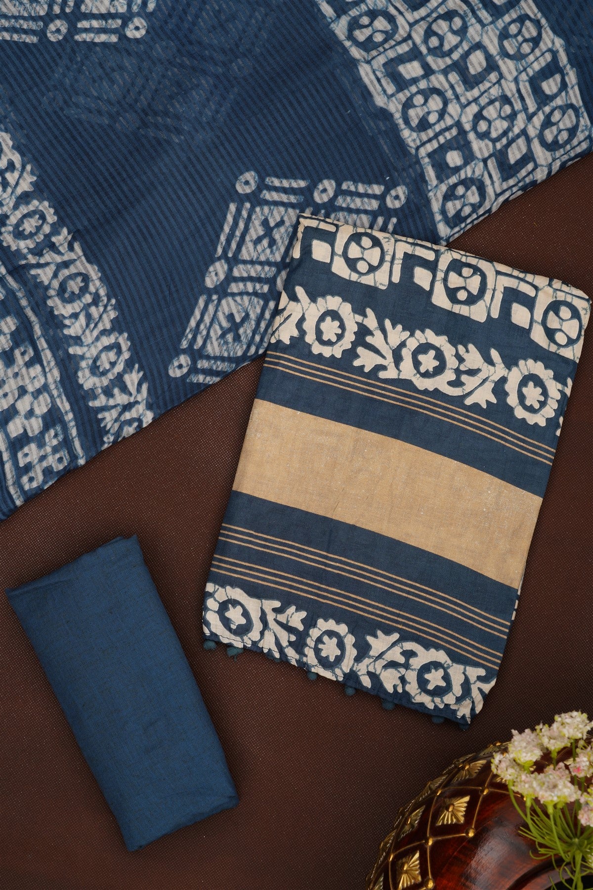 Printed Cotton Dark Blue DressMaterial