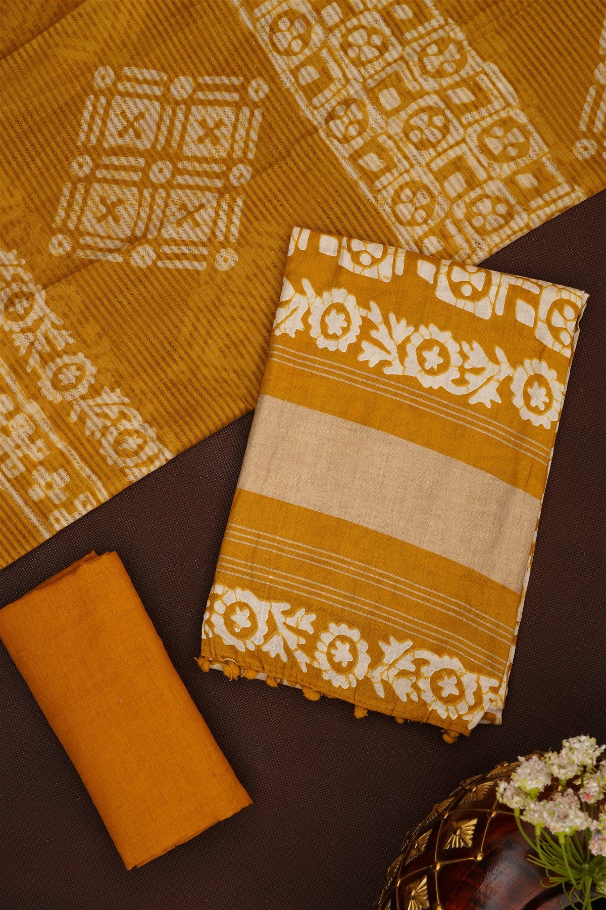 Printed Cotton Dark Khaki DressMaterial