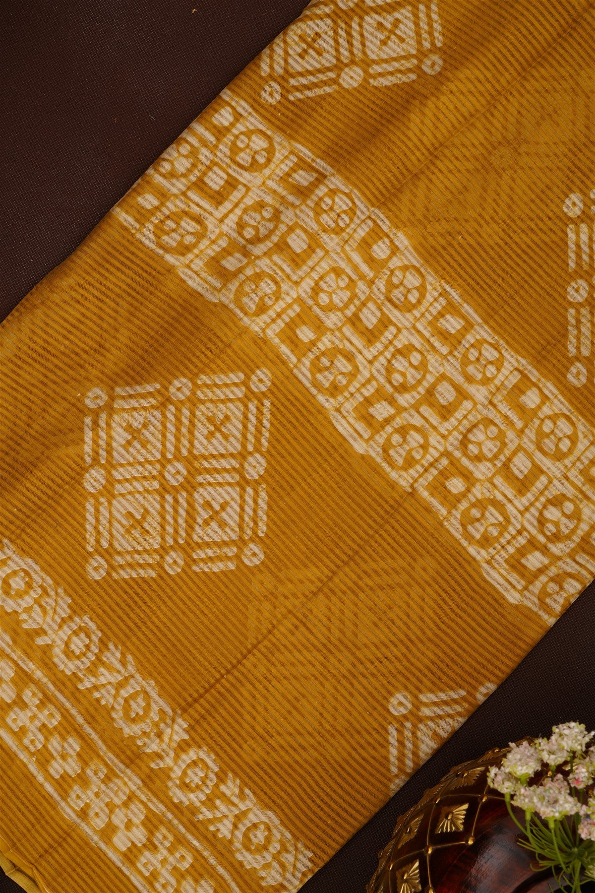 Printed Cotton Dark Khaki DressMaterial