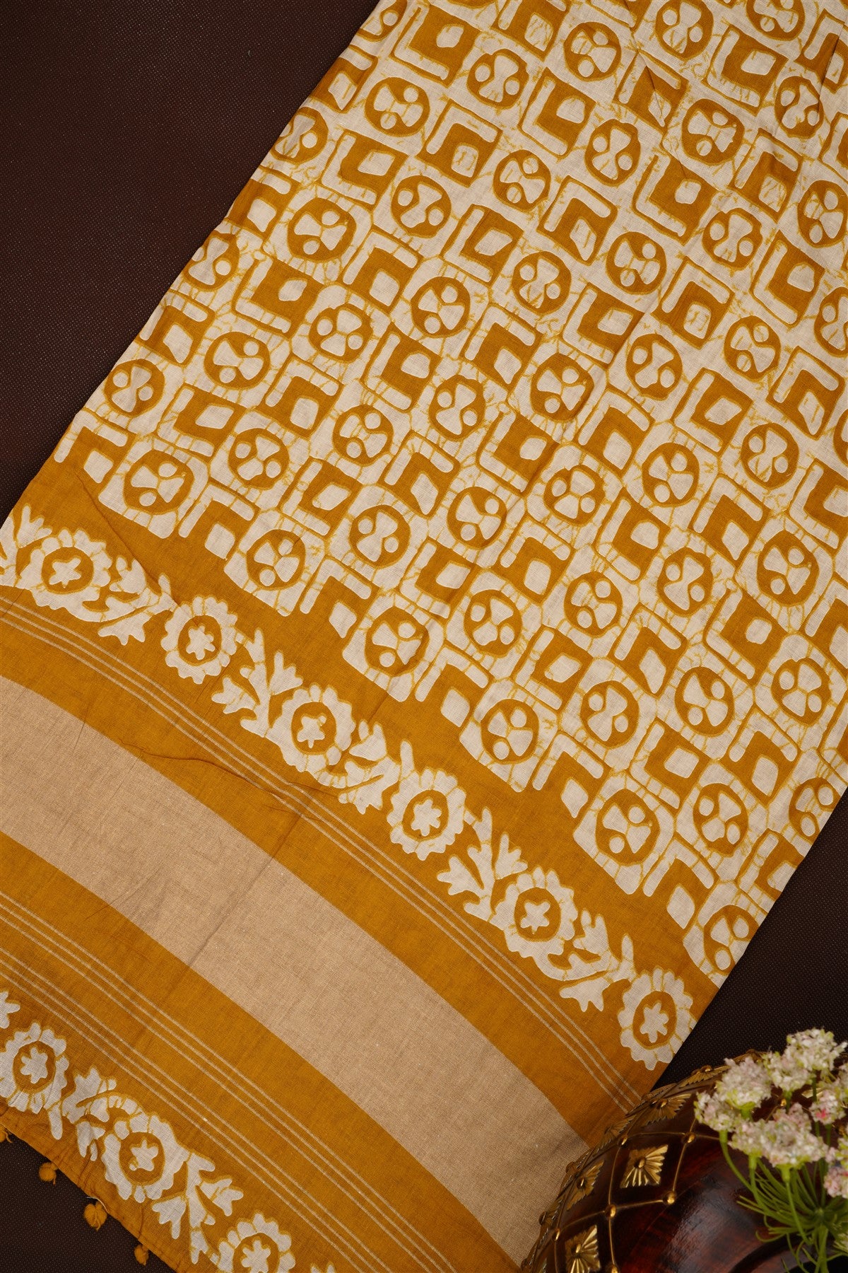 Printed Cotton Dark Khaki DressMaterial