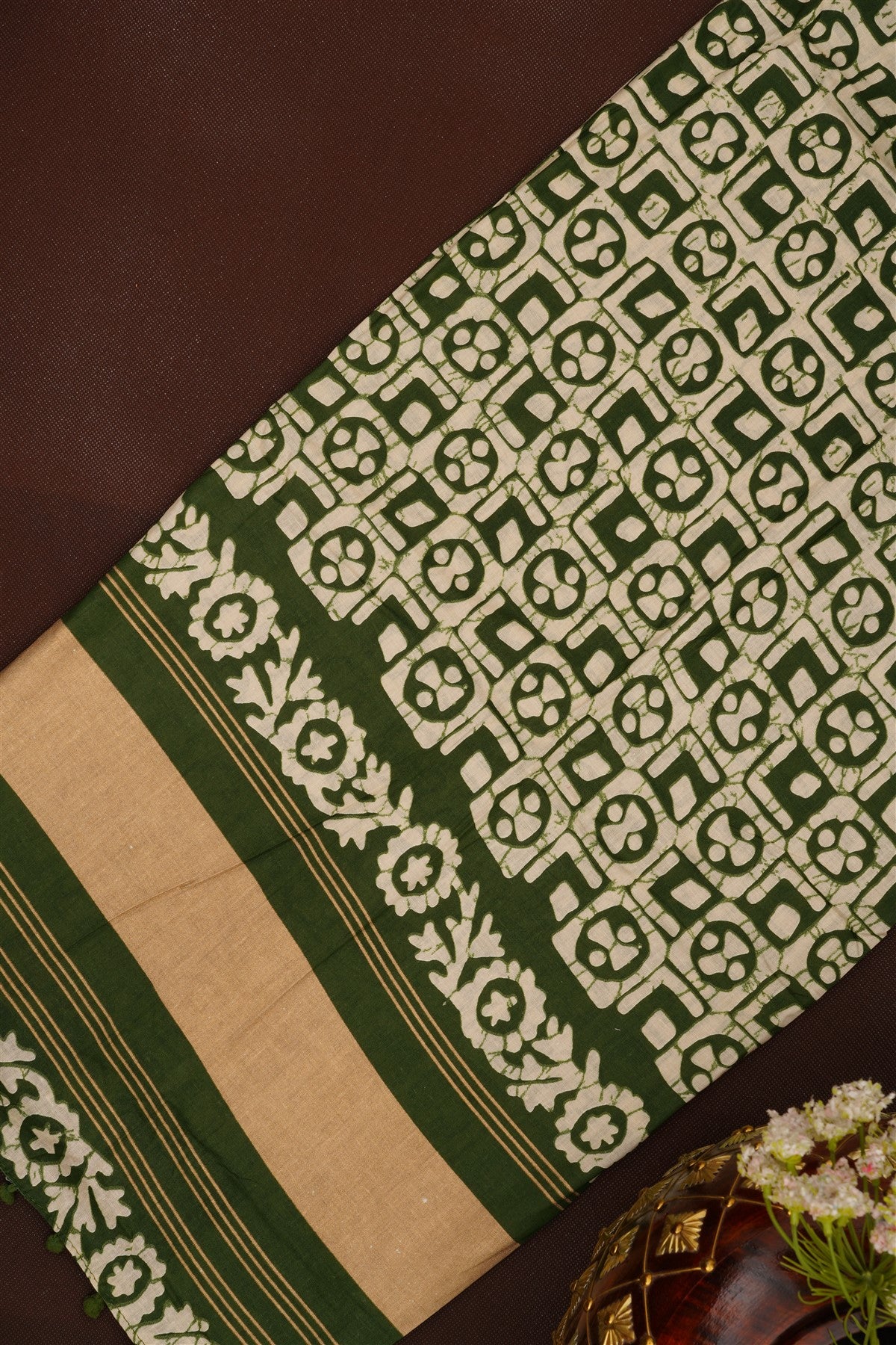 Printed Cotton Mehendi Green DressMaterial