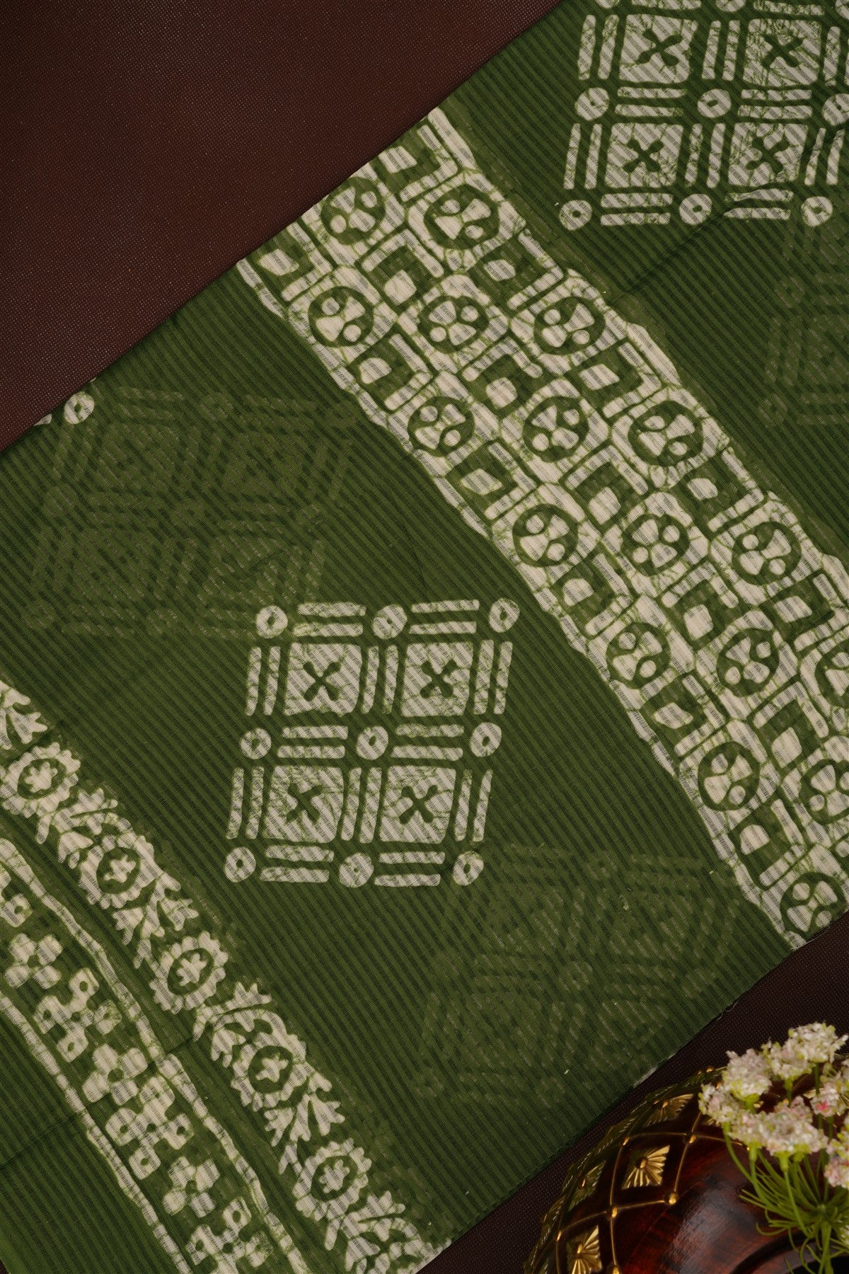 Printed Cotton Mehendi Green DressMaterial