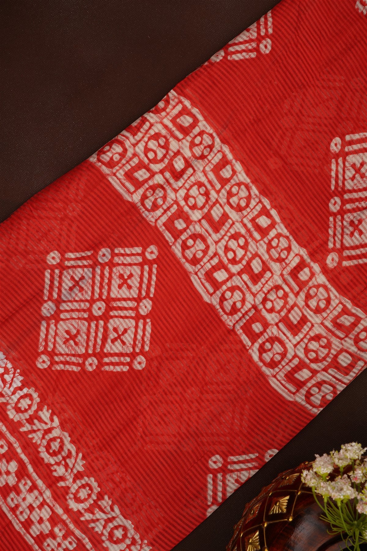 Printed Cotton Red Dress Material