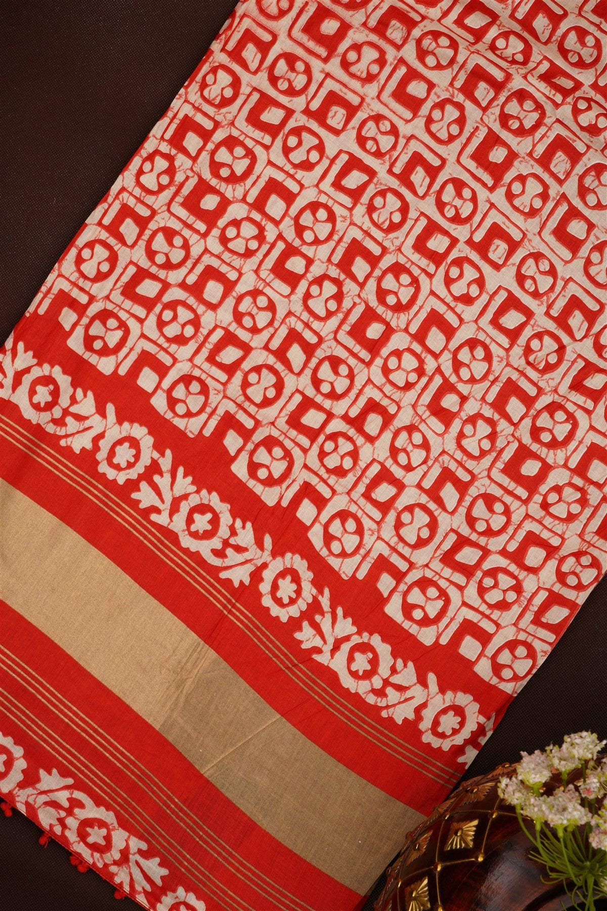 Printed Cotton Red Dress Material