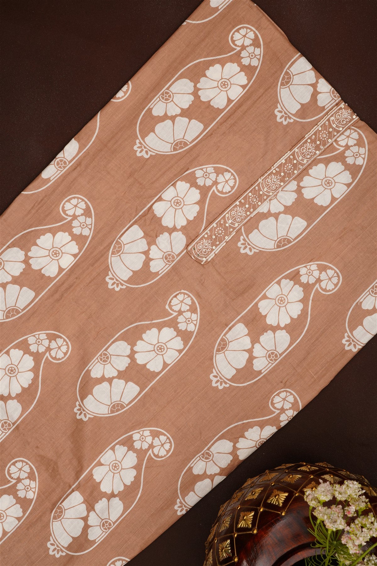 Printed Cotton Light Brown DressMaterial