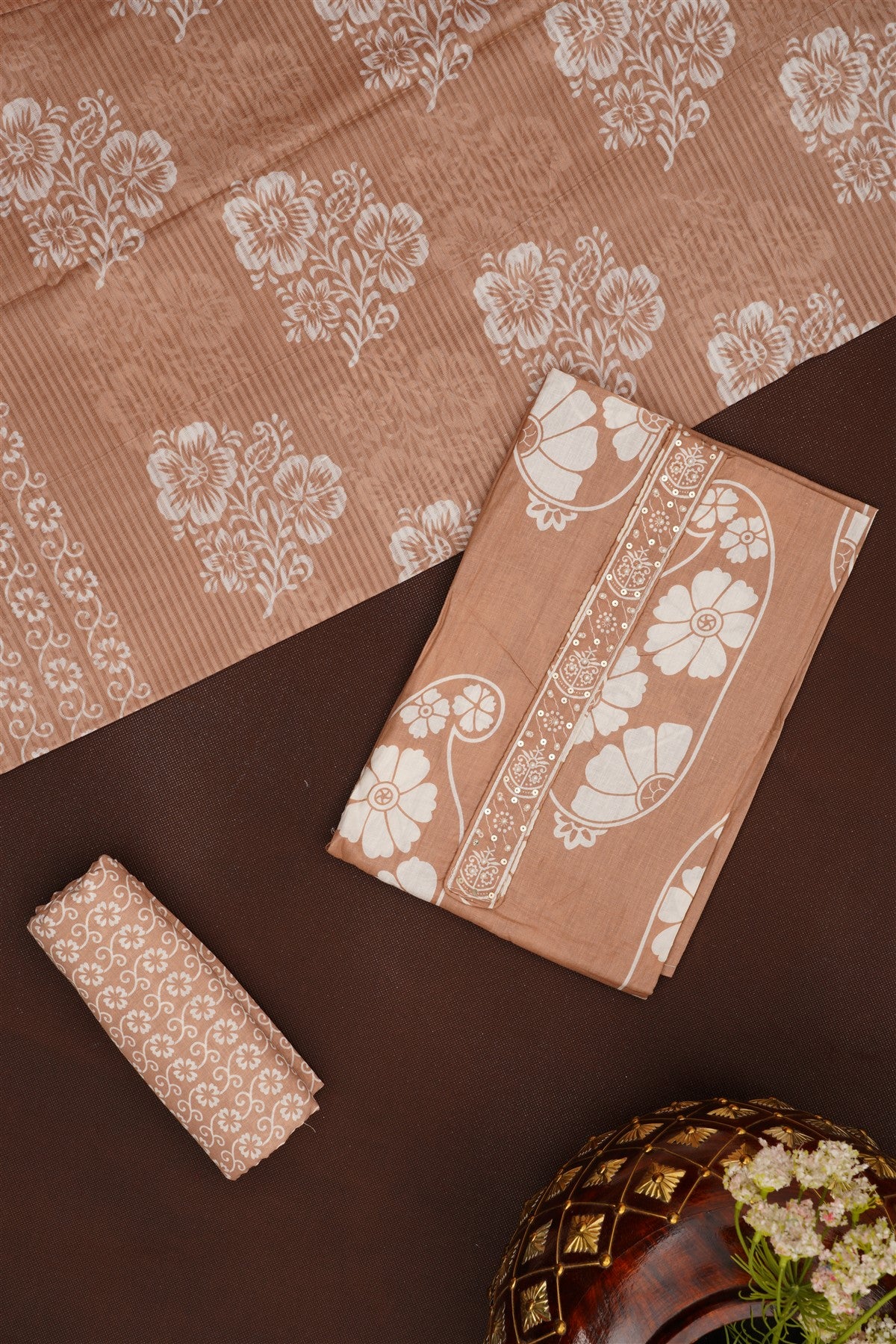 Printed Cotton Light Brown DressMaterial