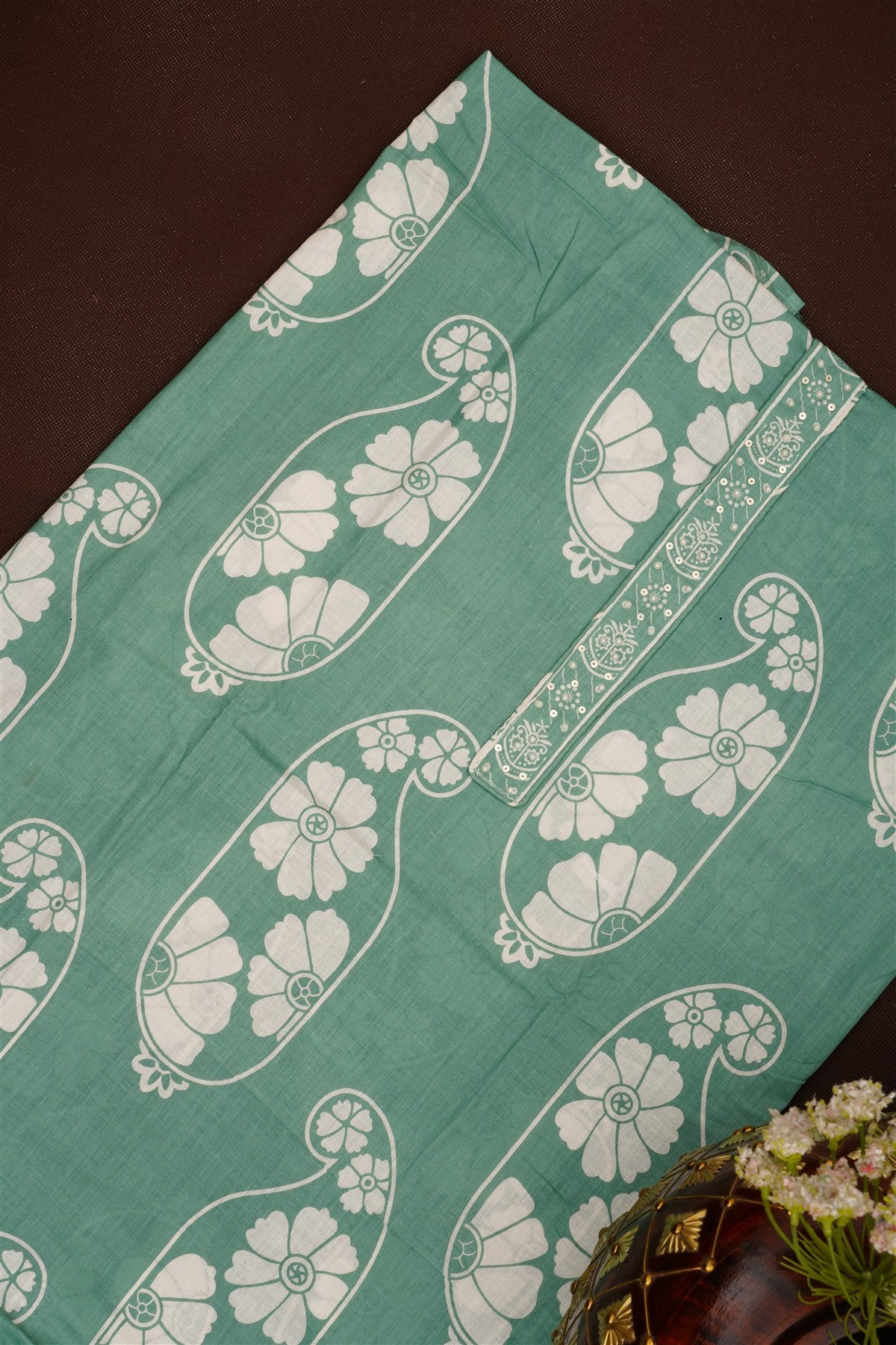 Printed Cotton Sea Green DressMaterial
