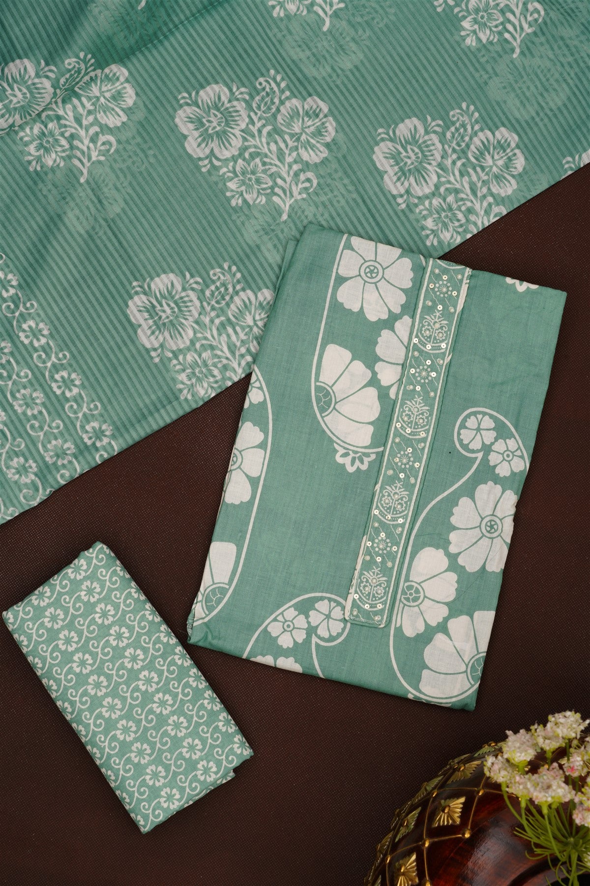 Printed Cotton Sea Green DressMaterial