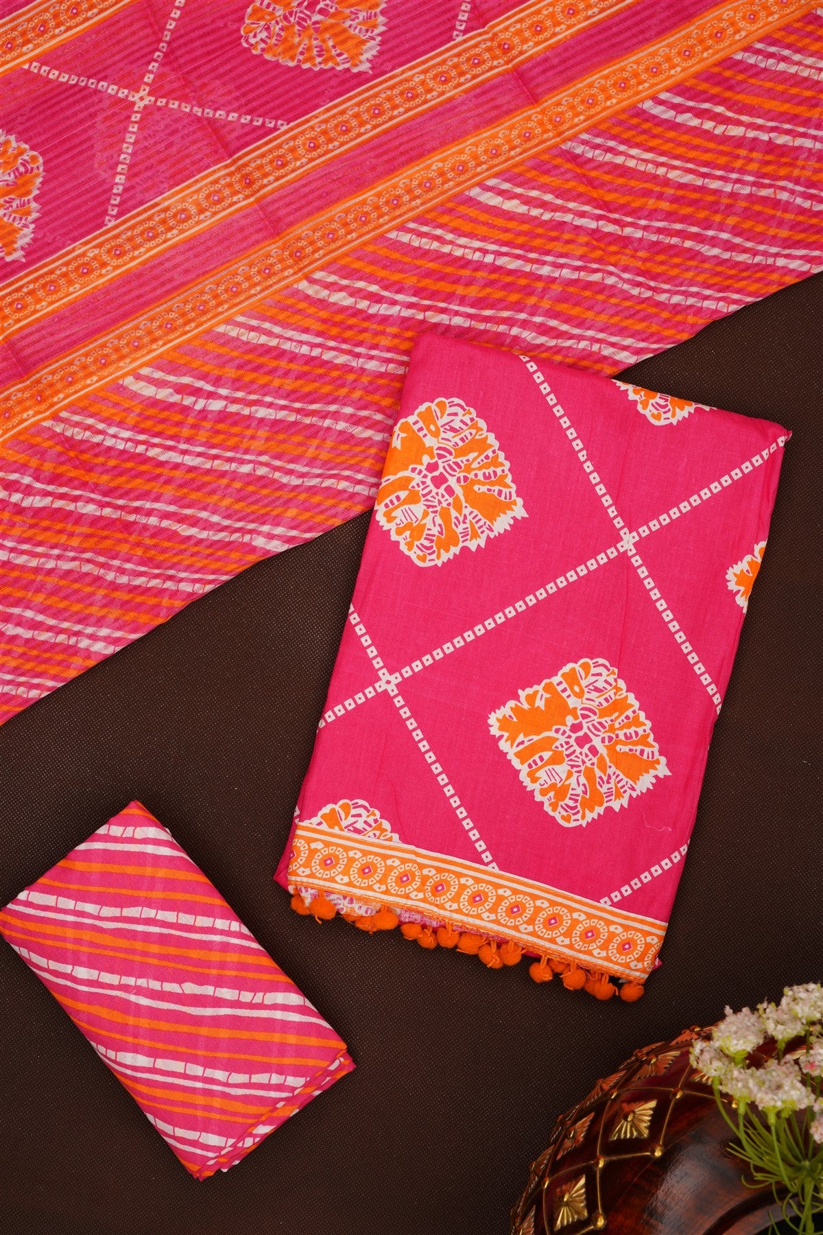 Printed Cotton Dark Pink DressMaterial