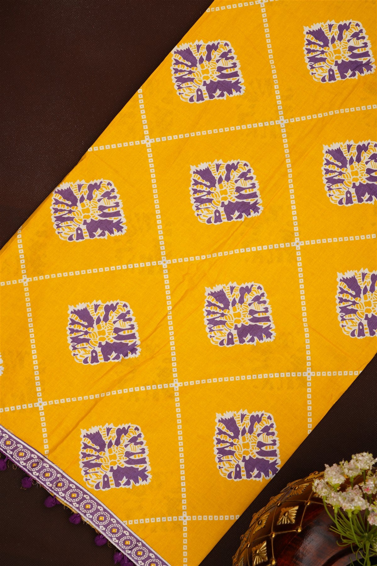 Printed Cotton Yellow DressMaterial