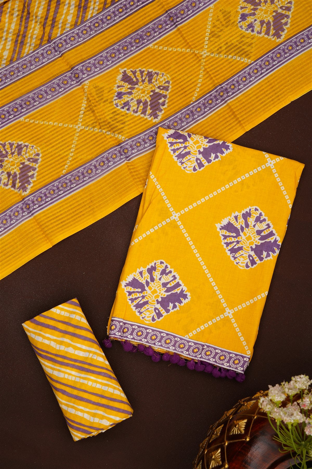 Printed Cotton Yellow DressMaterial
