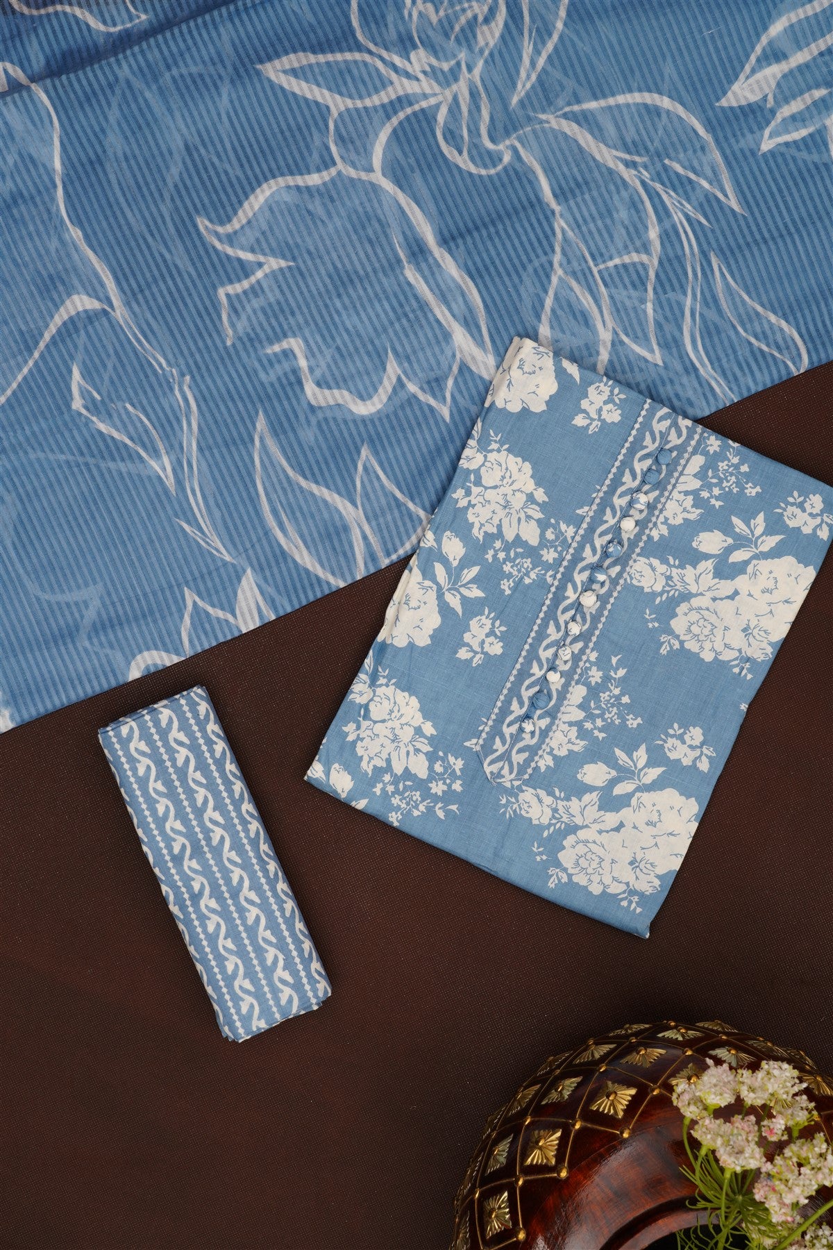 Printed Cotton Light Blue DressMaterial